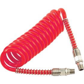HA5218 Polyurethane Coiled Hose Assembly Red 10m of 8mm i/d Hose Male Thread R 1/4 Swivel Ends